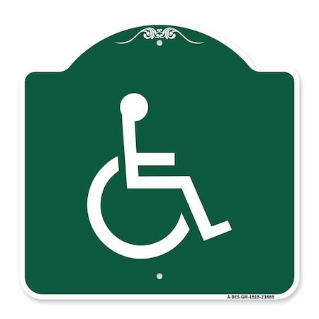 Designer Series Large Handicapped Symbol, Green & White Aluminum Architectural Sign